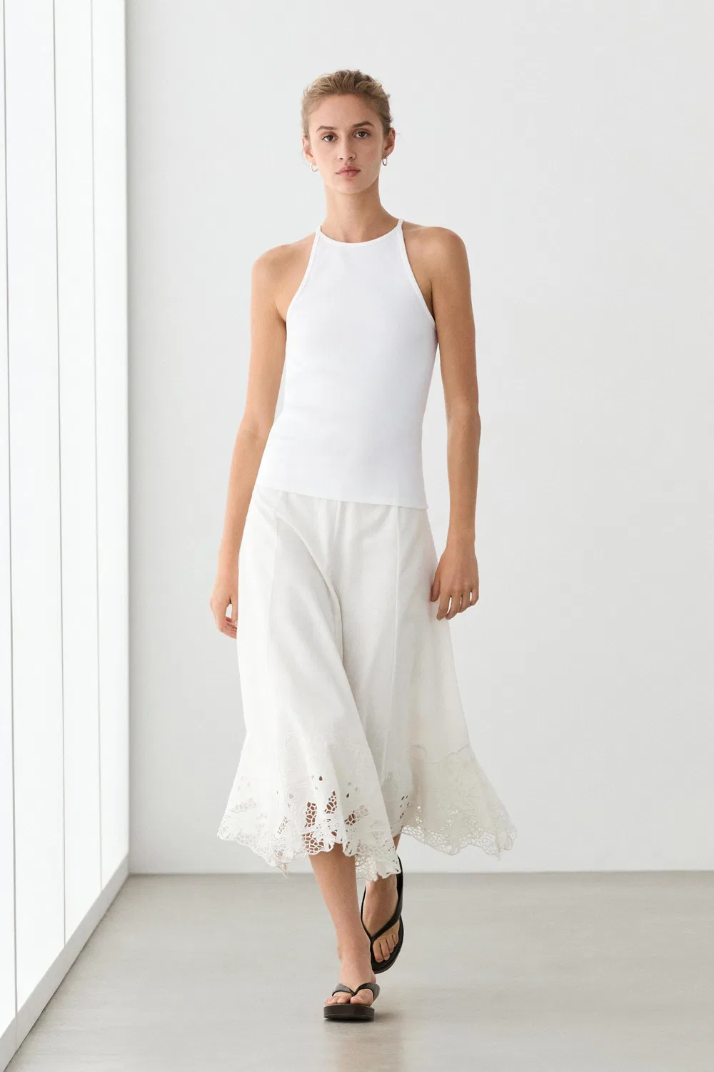 Топ Massimo Dutti Cotton Blend Halter, белый — фото 3