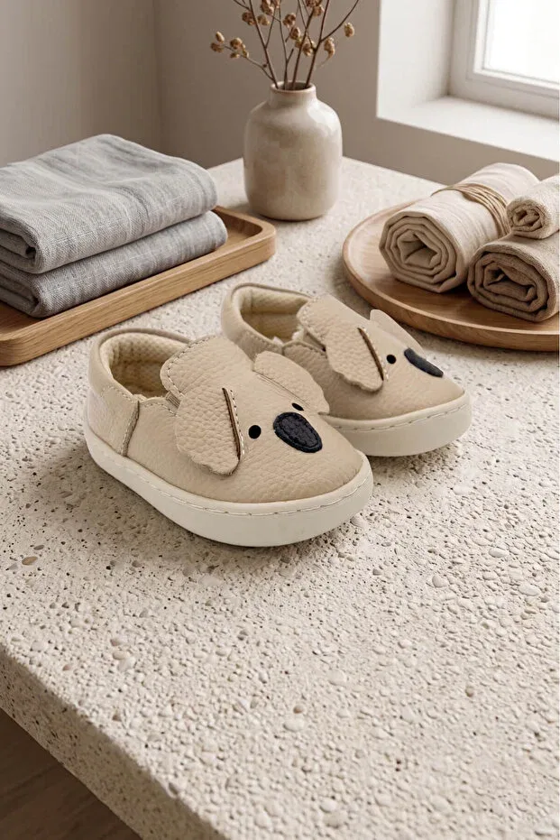 Детские ботинки для новорожденных с принтом Genuine leather first step shoes mink koala themed Beybium, Taupe