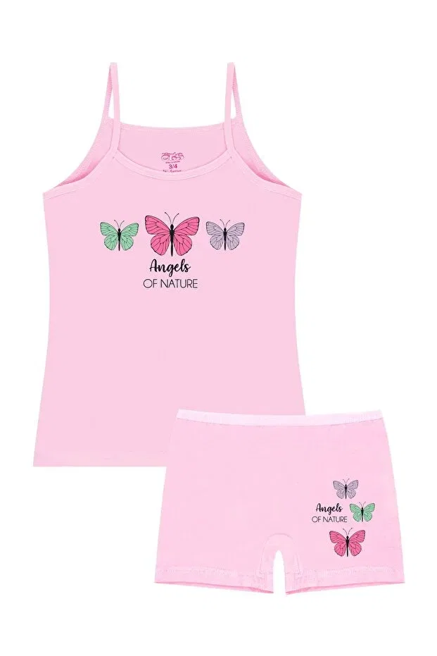 Детский комплект нижнего белья для девочек с принтом Girl'S tank top boxer lycra pink butterfly Öts, Pink