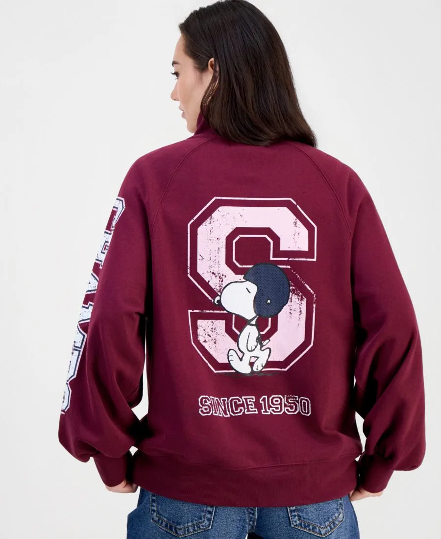 Свитшот с четверть-молнией Snoopy Varsity Peanuts, Windsor Wine — фото 4