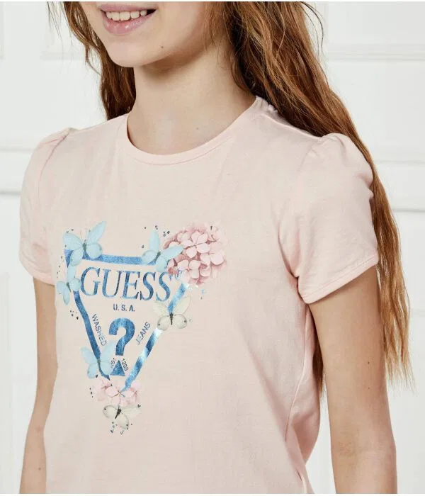 Детская футболка для девочек хлопковая Regular Fit T-Shirt Guess, Rosa Cipria — фото 4