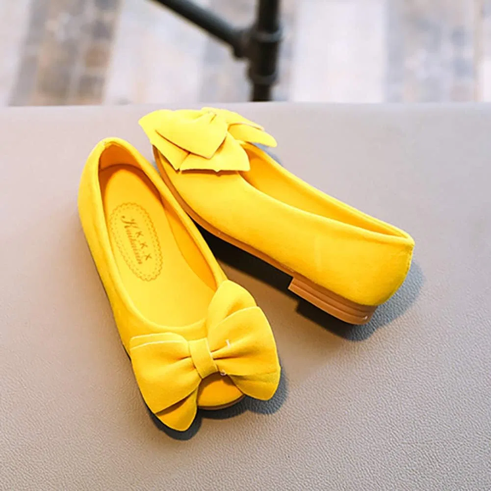 Детские туфли-балетки для девочек с бантом Mary Jane Auhoho, Yellow — фото 4