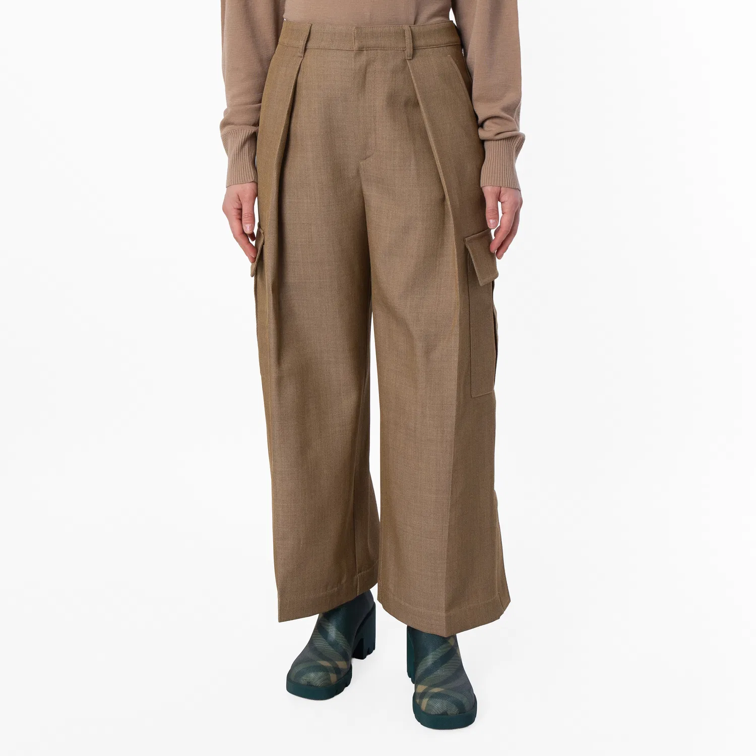Брюки карго с защипами и широкими штанинами Wide-Leg Pleated Cargo Trousers Burberry, Beige/Honey