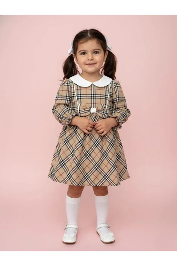 Детское платье для девочек с принтом Princess Checkered Dress Hls Kids, Brown White Red Black