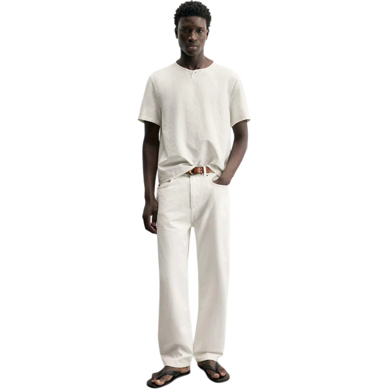 Мужская рубашка с круглым вырезом прямого кроя Frosted White ZARA, Frosted White — фото 4