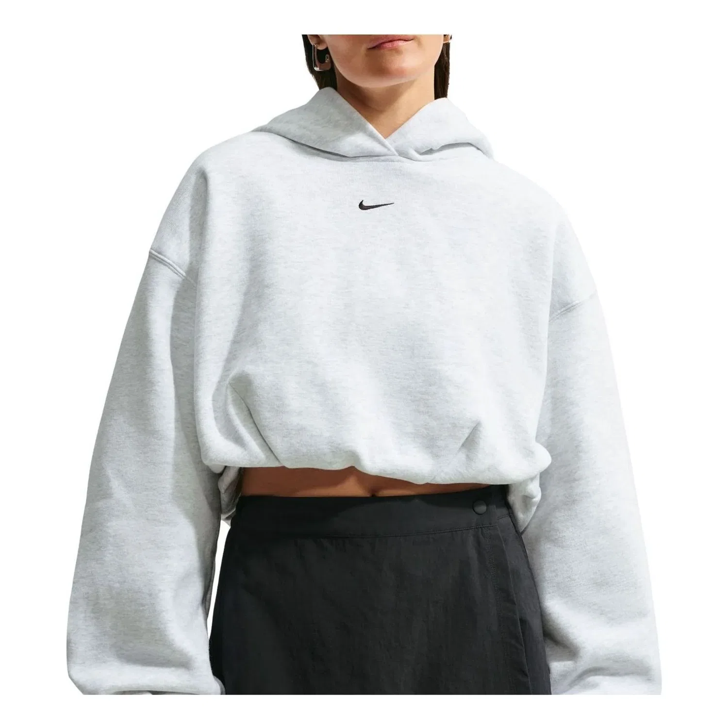 Женское худи Studio Fleece Medium Weight Oversized Cropped Hoodie 'Birch Heather Black' Nike, Birch Heather/Black