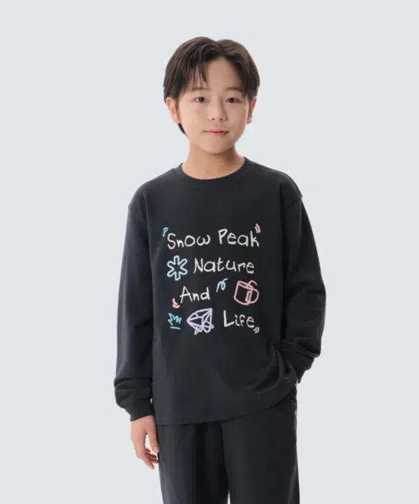 Футболка с длинным рукавом с графическим принтом Doodle Kids, Snowpeak Apparel Kids, темный уголь