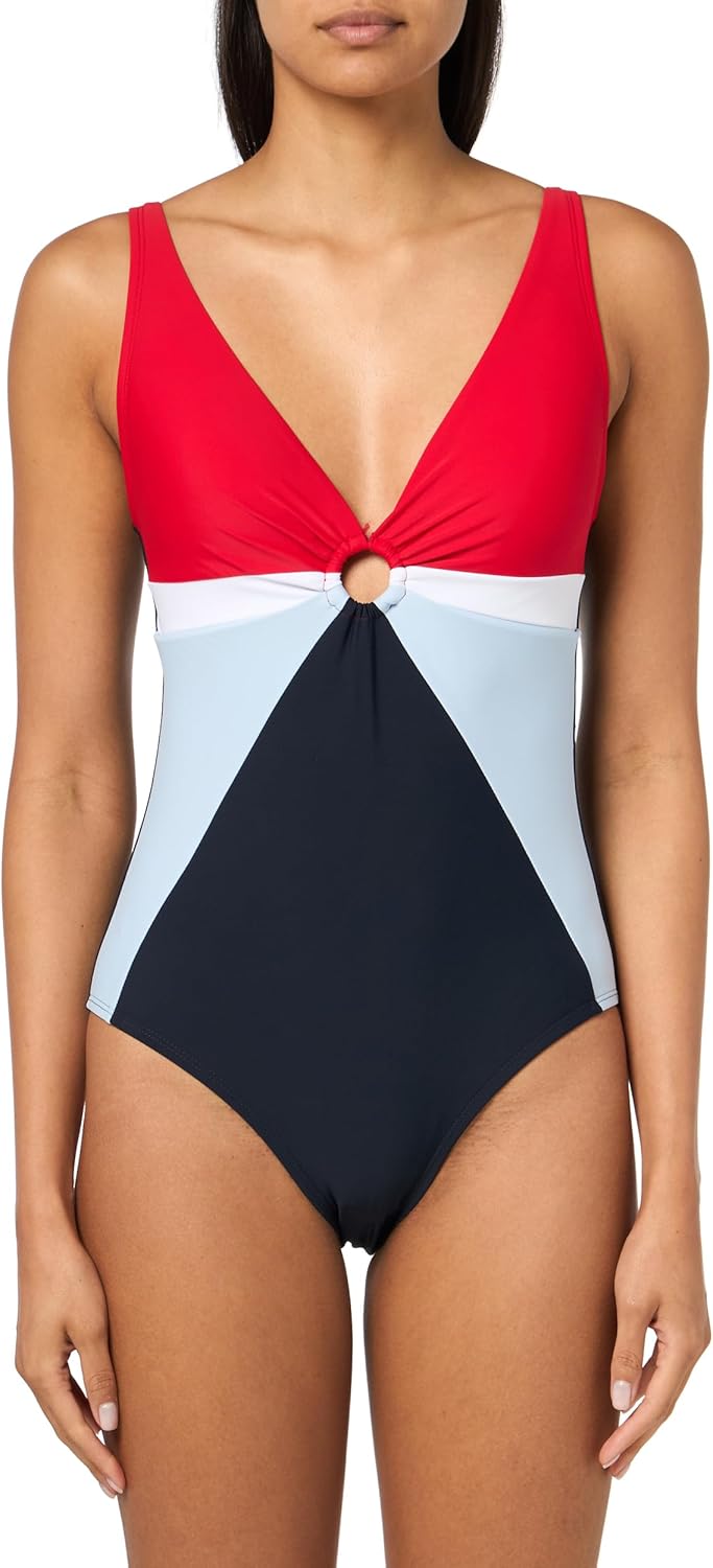 

Женский слитный купальник Tommy Hilfiger с вырезом-замочной скважиной, Color Block