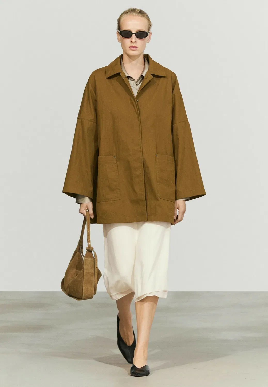 Куртка-Накидка на пуговицах - короткое пальто Massimo Dutti, Khaki