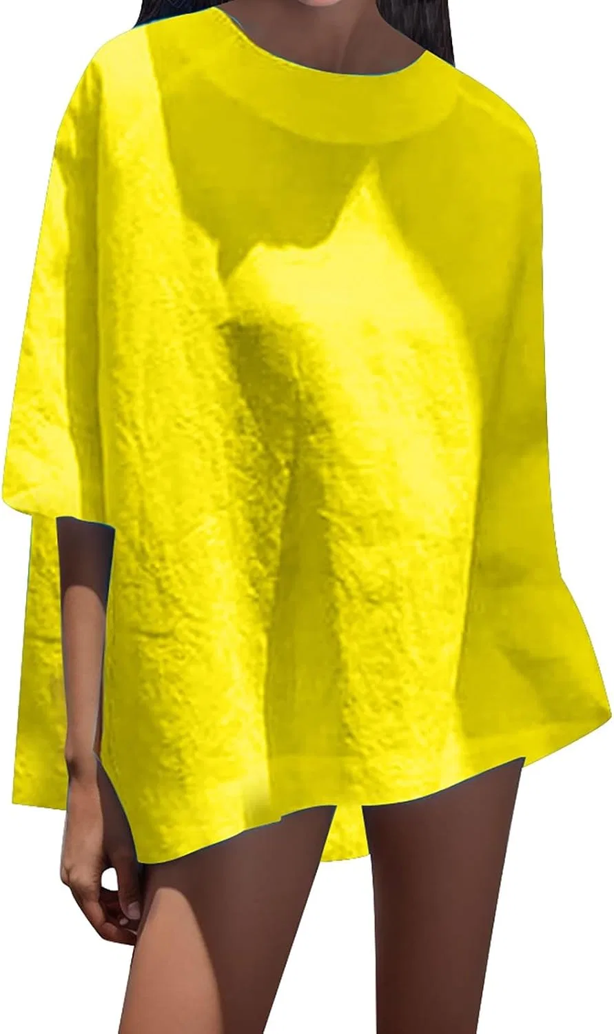 Женская свободная льняная блуза с рукавом 3/4, Yellow