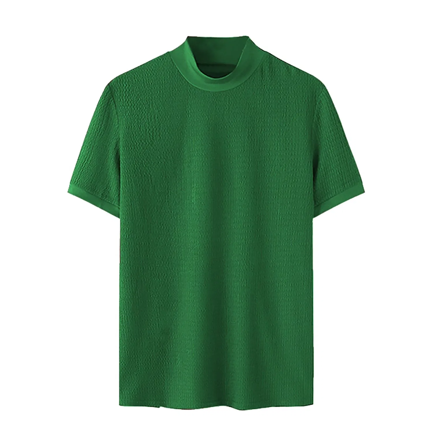 Мужская футболка с высоким воротом, коротким рукавом, однотонная, Z31-green Mock Neck Tops for Men — фото 3