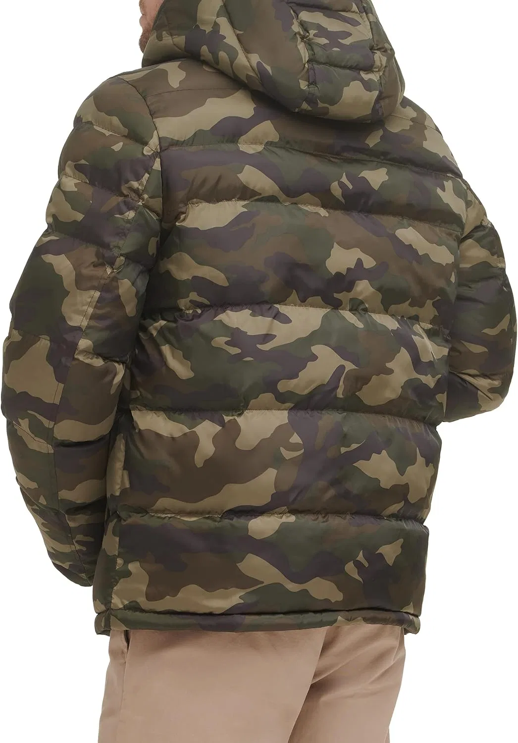 Мужская куртка-пуховик с капюшоном, с принтом, Tommy Hilfiger, оливковый/камуфляжный — фото 2
