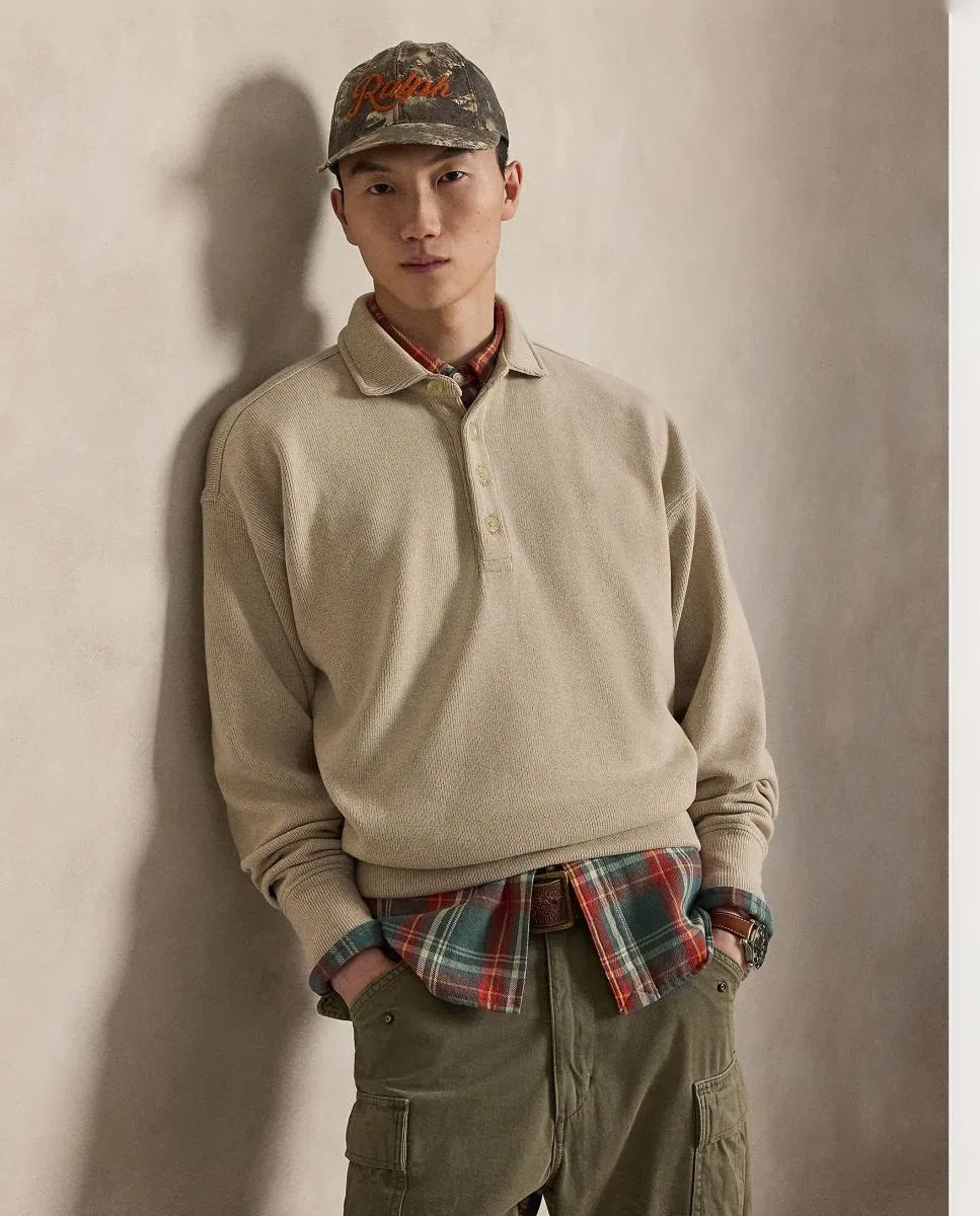 Мужский джемпер, Acanalado Cuello Polo, Polo Ralph Lauren, небеленый