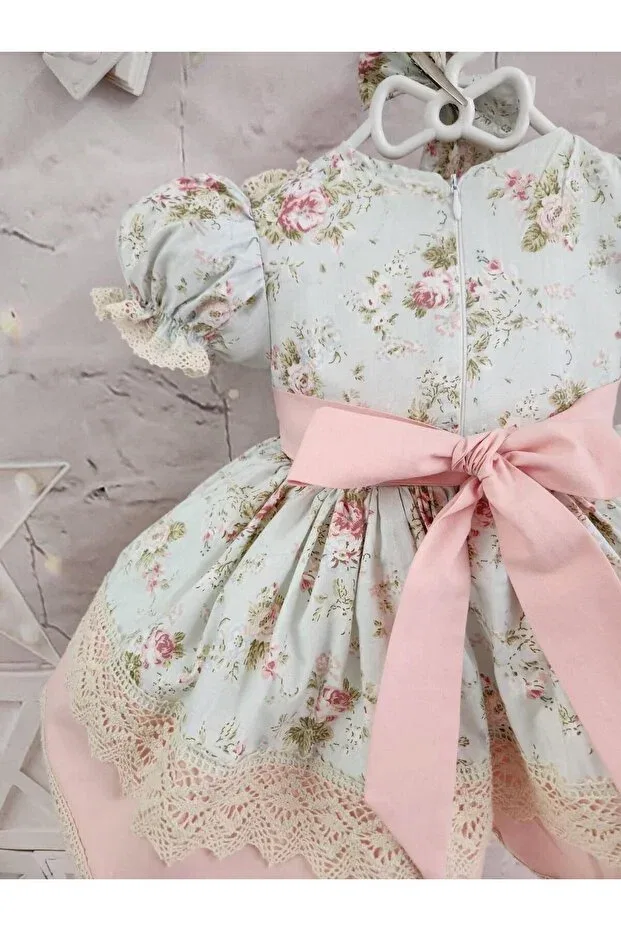 Детское платье для девочек винтажное с принтом Mint Green Vintage Baby Dress Hly Karol Tasarım, Mint Green — фото 3