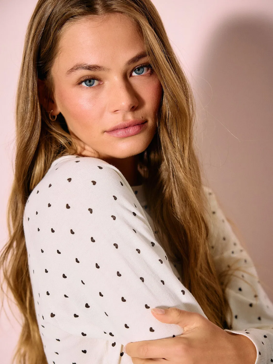 Джемпер с круглым вырезом, хлопковый, Heart Polka Dots Next, Ecru — фото 4