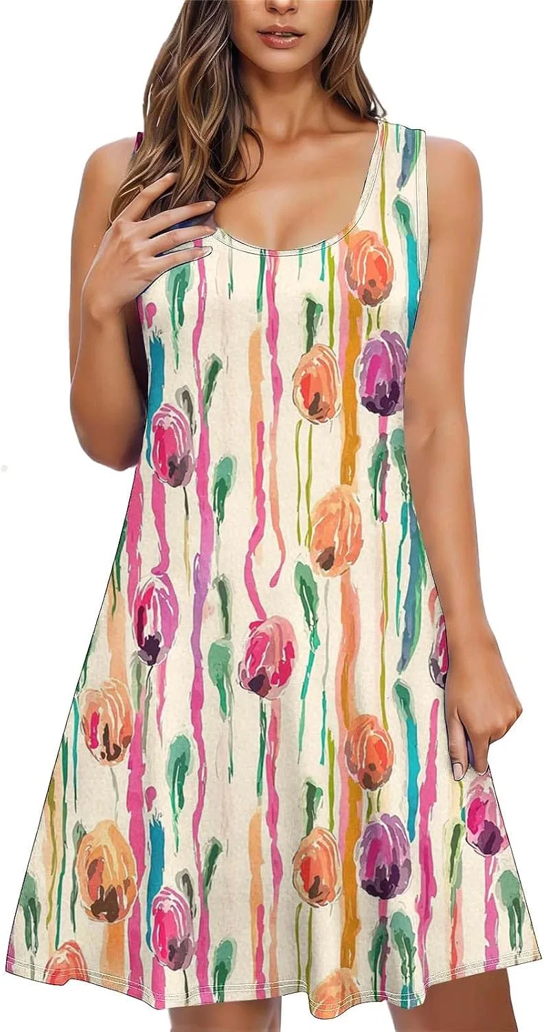 Женское летнее платье миди с цветочным принтом Beach Floral Dress, Khaki