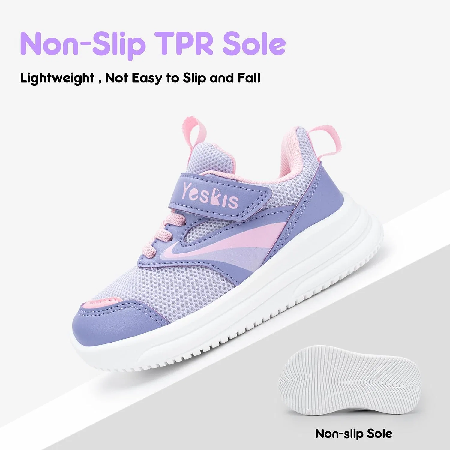 Детские кроссовки для девочек без шнуровки YESKIS, Purple Girls Tennis Shoes — фото 3