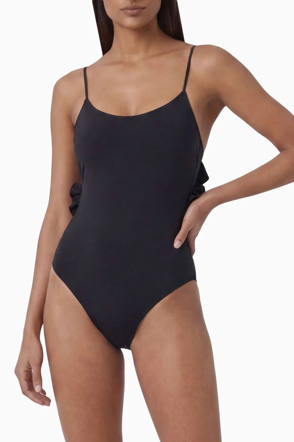Купальник слитный с рюшами Le Maillot Cabana Jacquemus, черный — фото 2