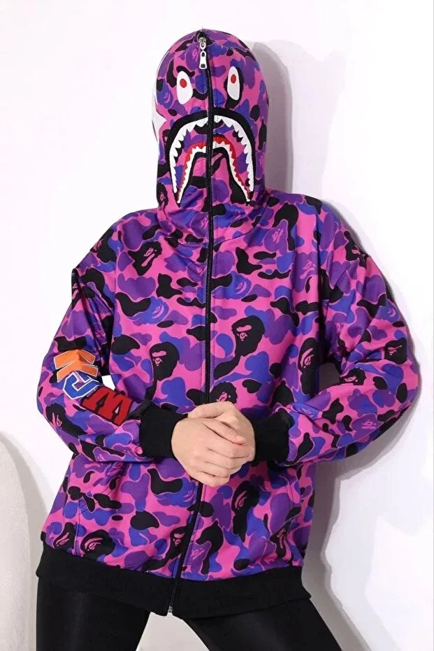 Детский кардиган с капюшоном Bape pubg x shark hoodie unisex cardigan full zipper embroidered transitional Axxan, Purple