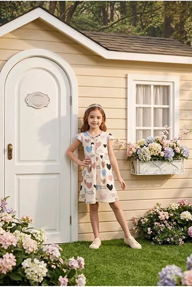Детское платье для девочек хлопковое Heart-Shaped summer combed cotton dress Deco, Ecru — фото 2