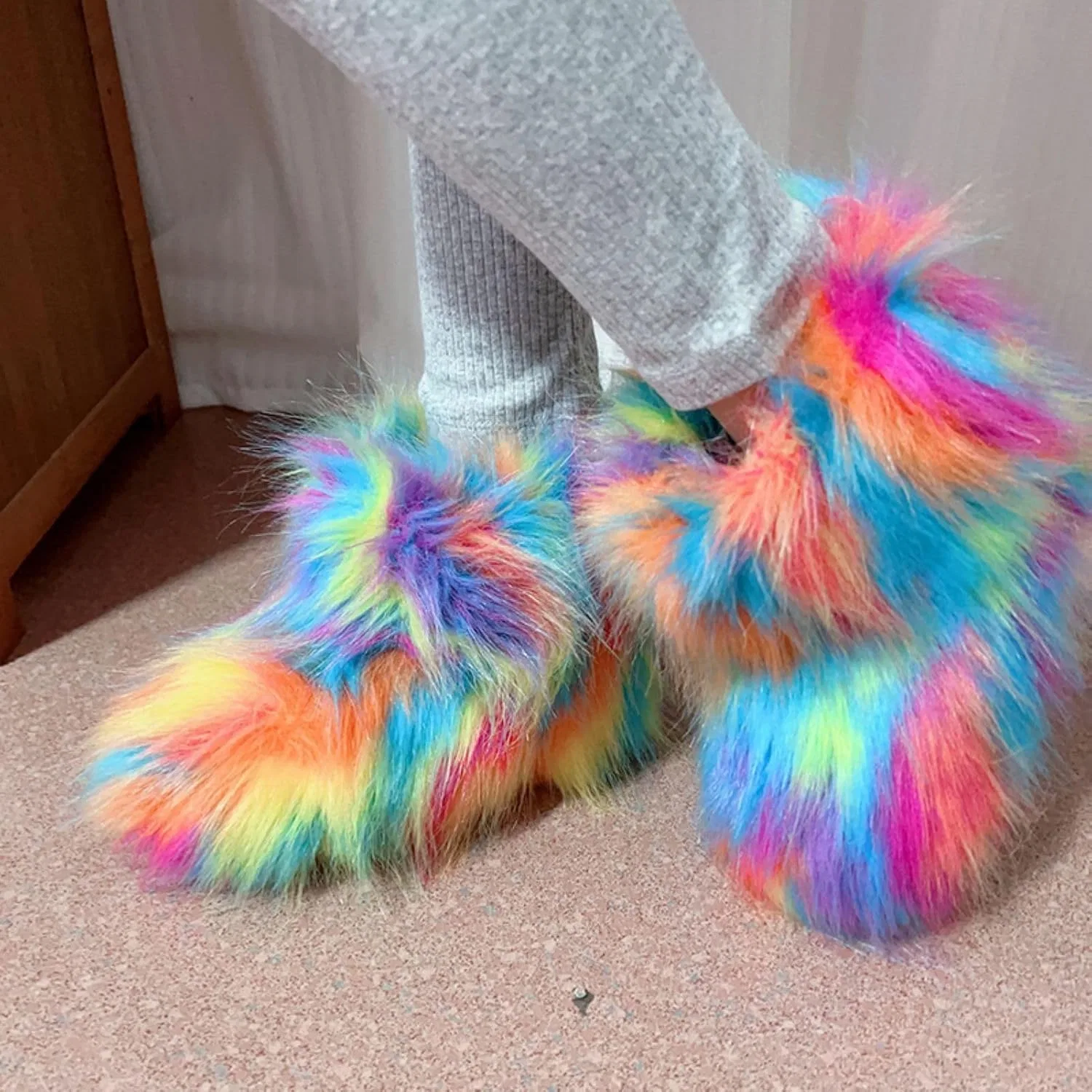 Детские зимние сапоги для девочек с искусственным мехом Urmycos, Blue Multicolored — фото 4