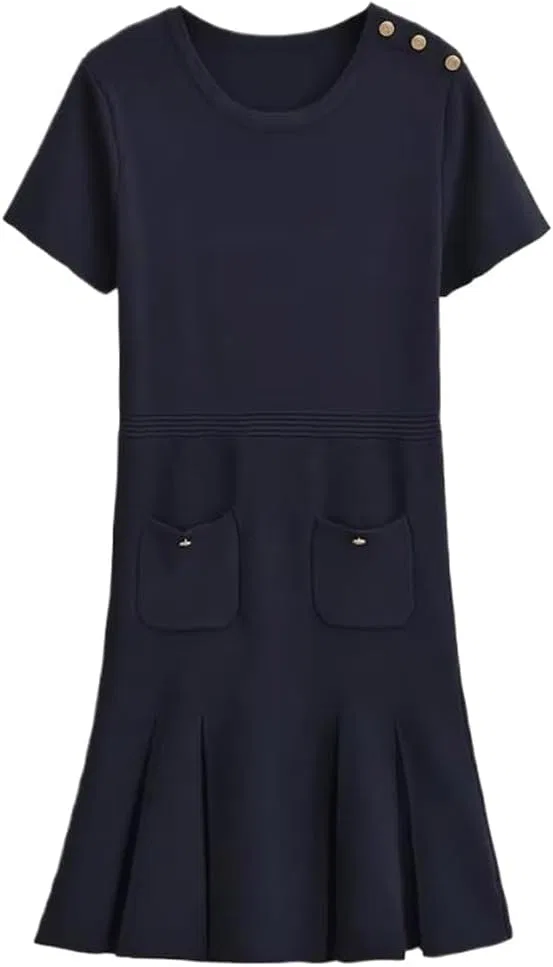 Женское мини-платье с пуговицами на погонах Generic, Navyblue