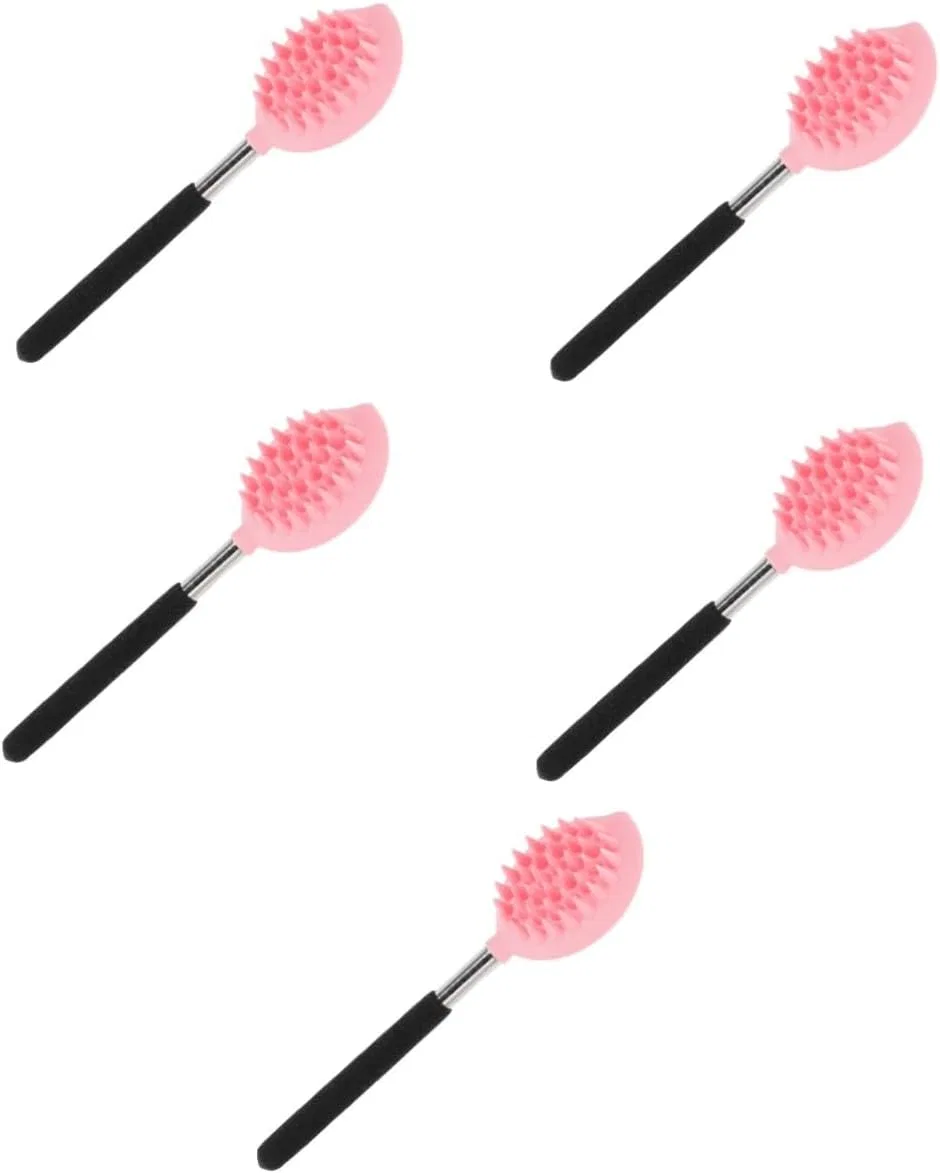 Щетка для тела силиконовая с длинной ручкой, Minkissy, 5 шт, 22x6x3 см, Rosa