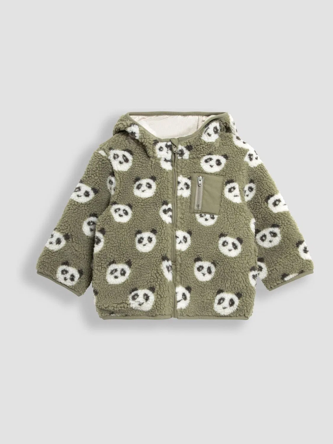 Куртка флисовая с капюшоном, принт панда, JoJo Maman Bébé, хаки-зеленый