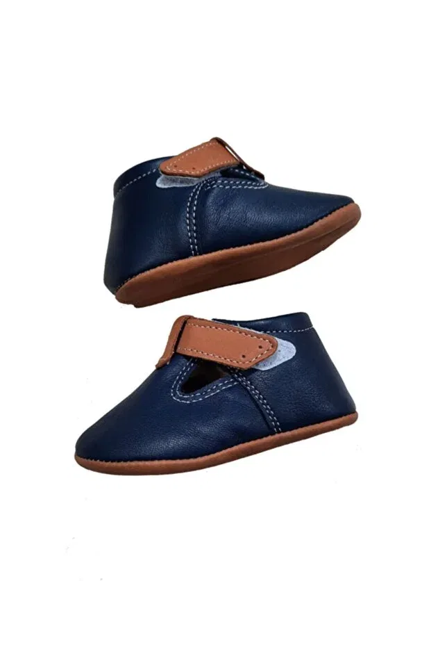 Детские ботинки для девочек кожаные First step navy blue baby booties Kapar, Navy Blue — фото 3