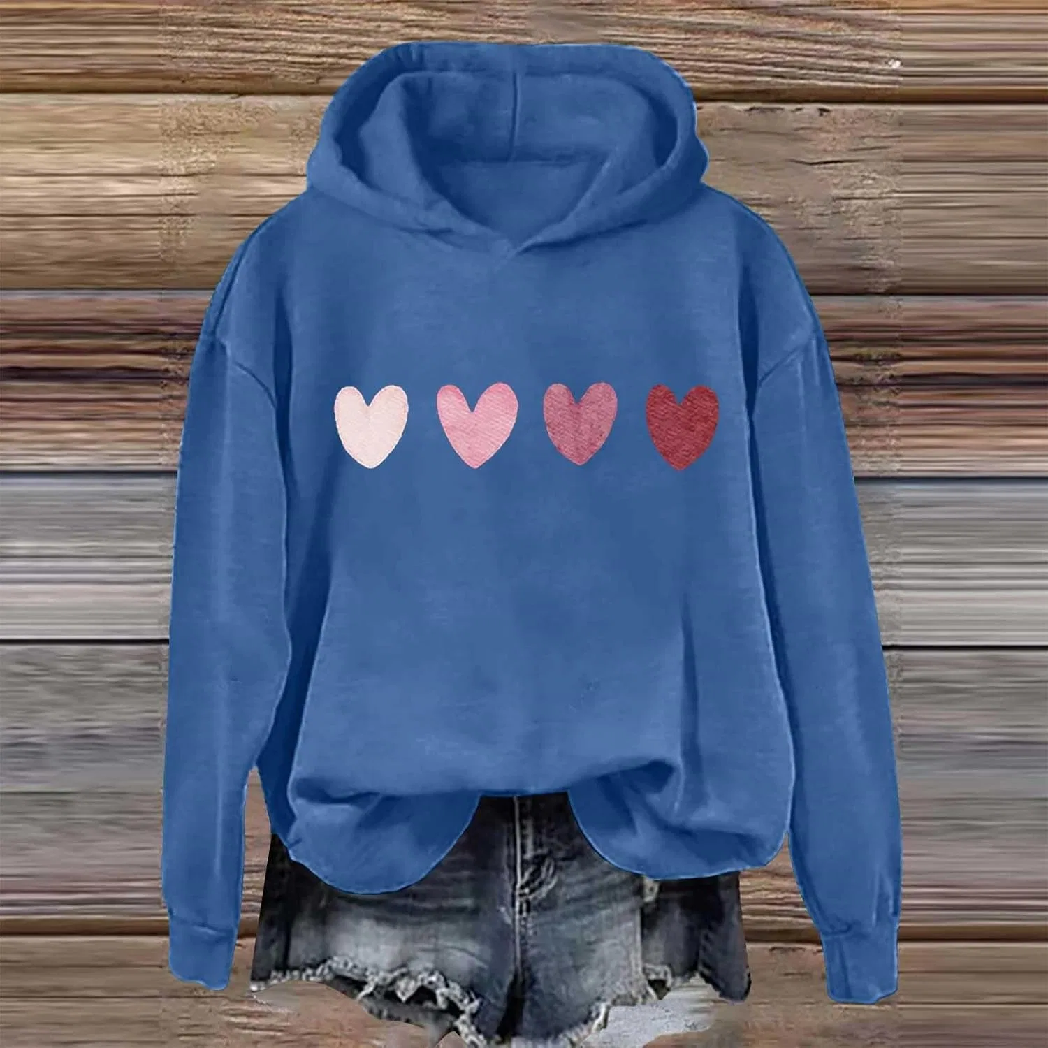 Женское худи с принтом Heart Sweatshirt, синий — фото 2