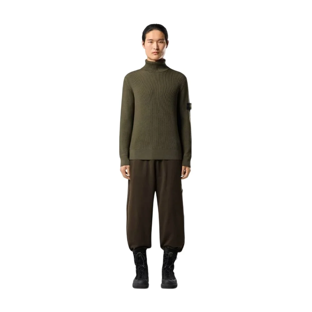 Мужской свитер с высоким воротом Stone Island Regular Fit With Fine-ribbed Trims, военный зеленый