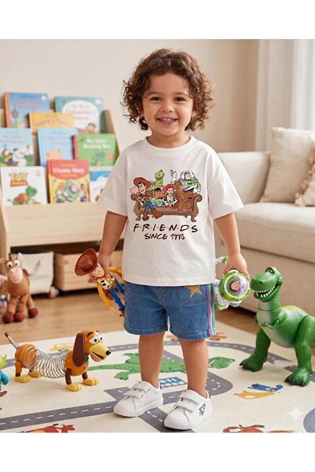 Детская футболка оверсайз с принтом Fun Friend Themed Babytex, Ecru — фото 2