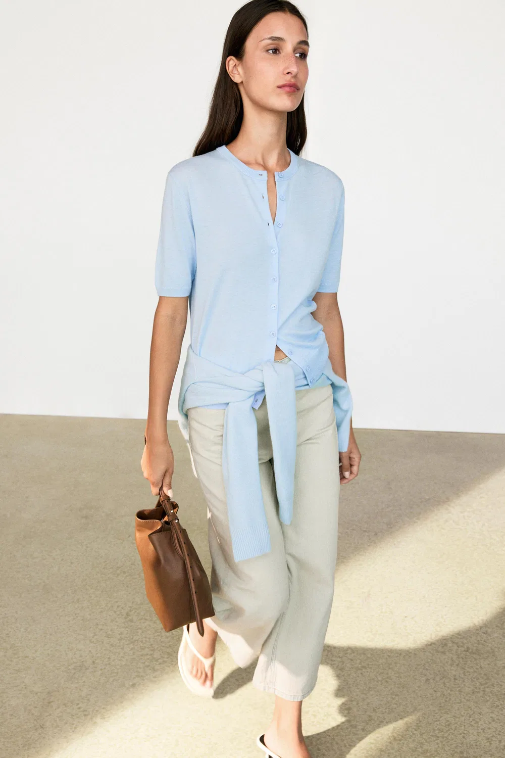 Кардиган Massimo Dutti Short Sleeve, небесно-голубой — фото 3