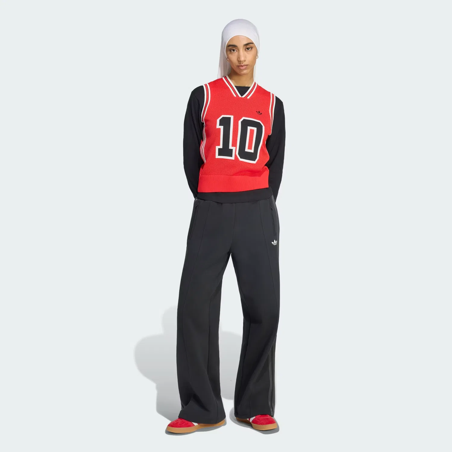 Женский вязаный жилет с капюшоном Fully Fashion Graphic Vest Adidas Originals, ярко-красный/белоснежный — фото 3