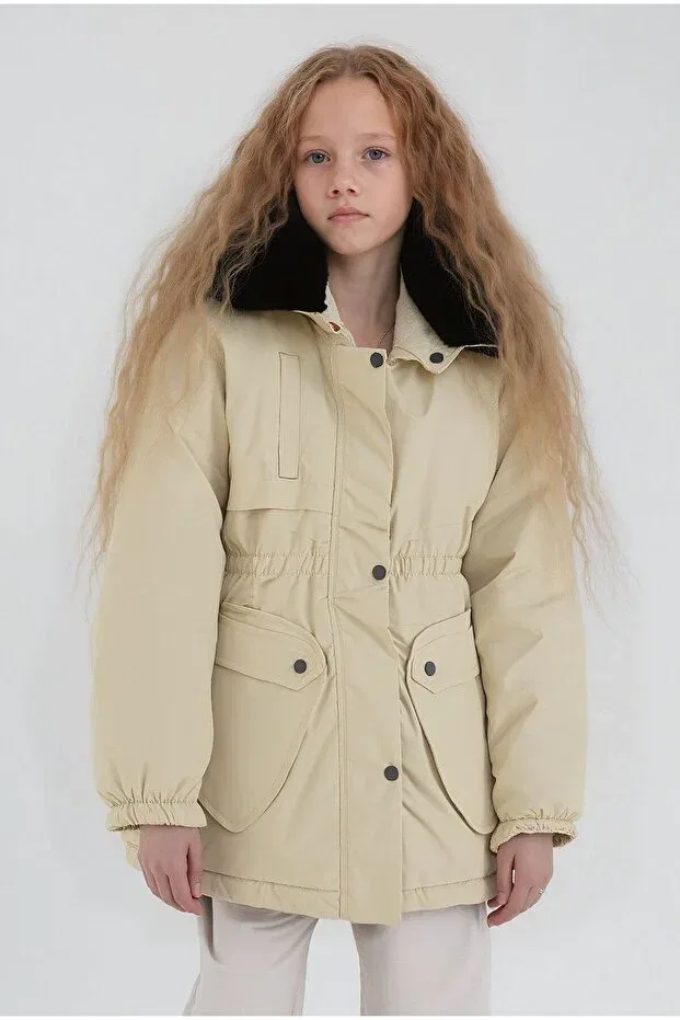 Детское пальто для девочек зимнее с капюшоном Civiltipolo, Nude Color