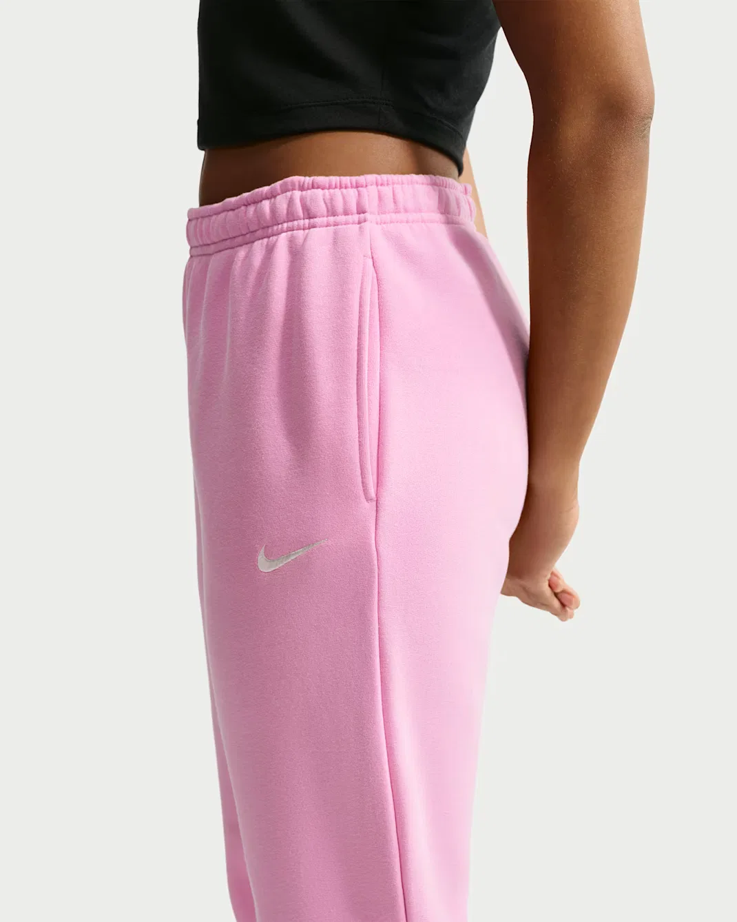 Женские спортивные брюки средней посадки Nike Studio Fleece Medium Weight, Pink Rise/Sail — фото 3