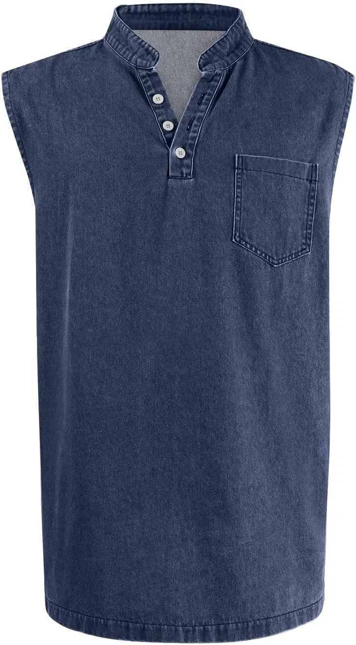 Мужской топ-безрукавка Henley с V-образным вырезом, Navy — фото 3