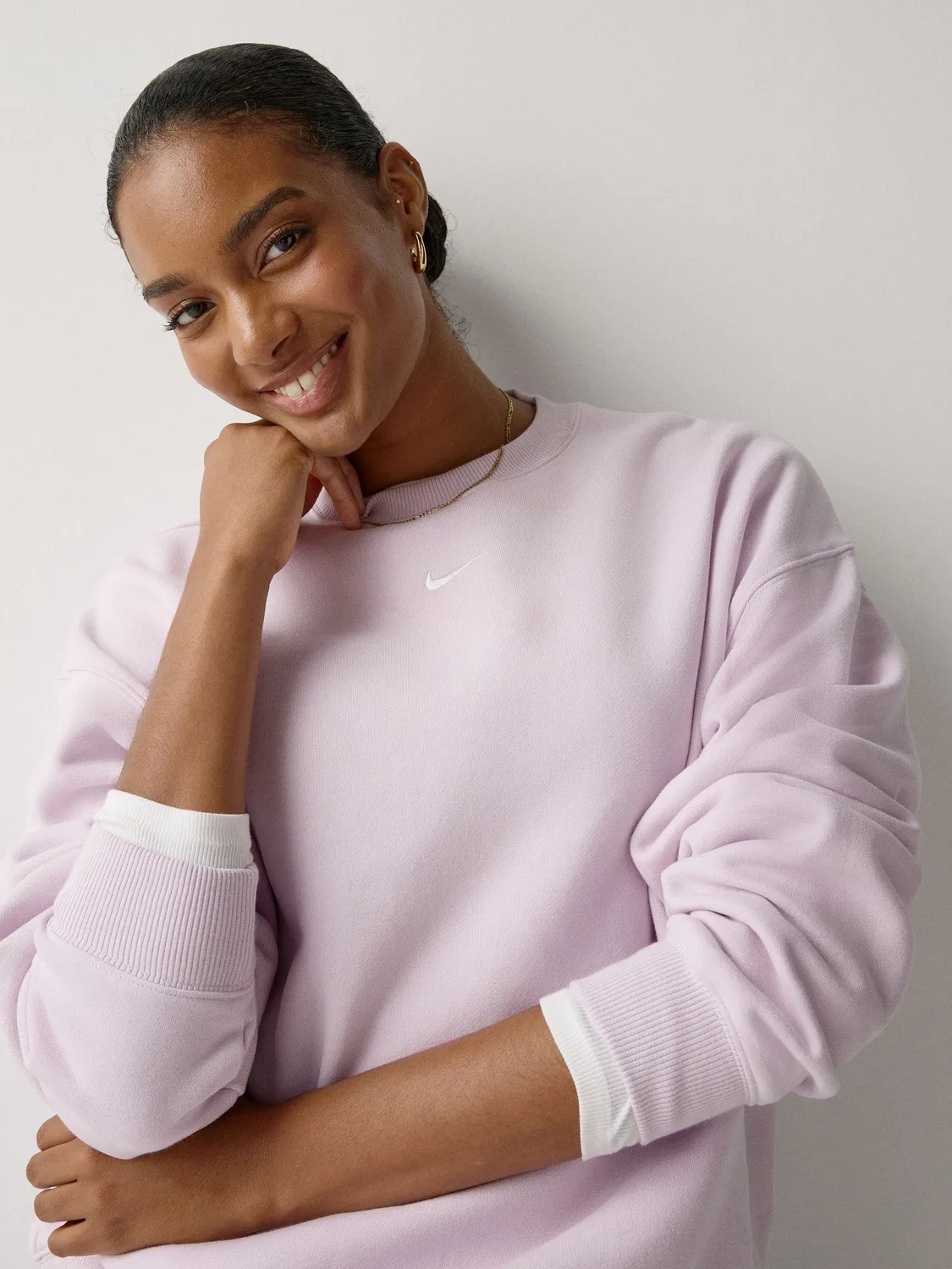 Свитшот женский оверсайз, Studio Fleece Nike, Bleached Lilac — фото 4