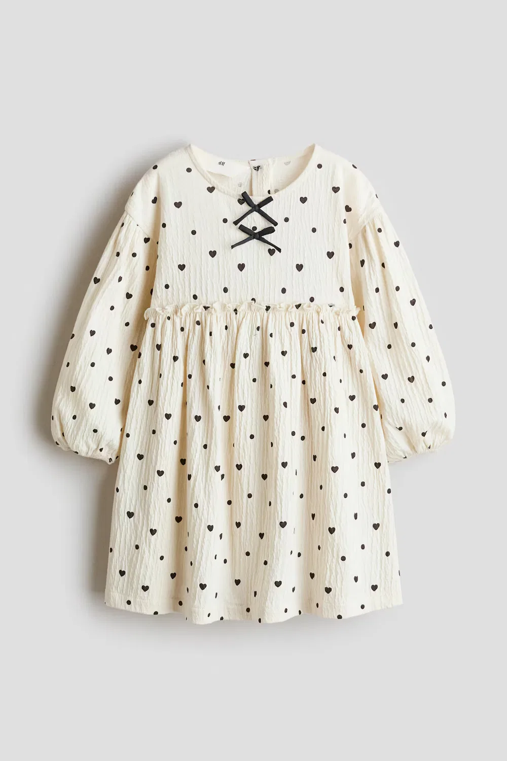 Мятое платье с декоративными бантами H&M, Cremefarben/Herzen