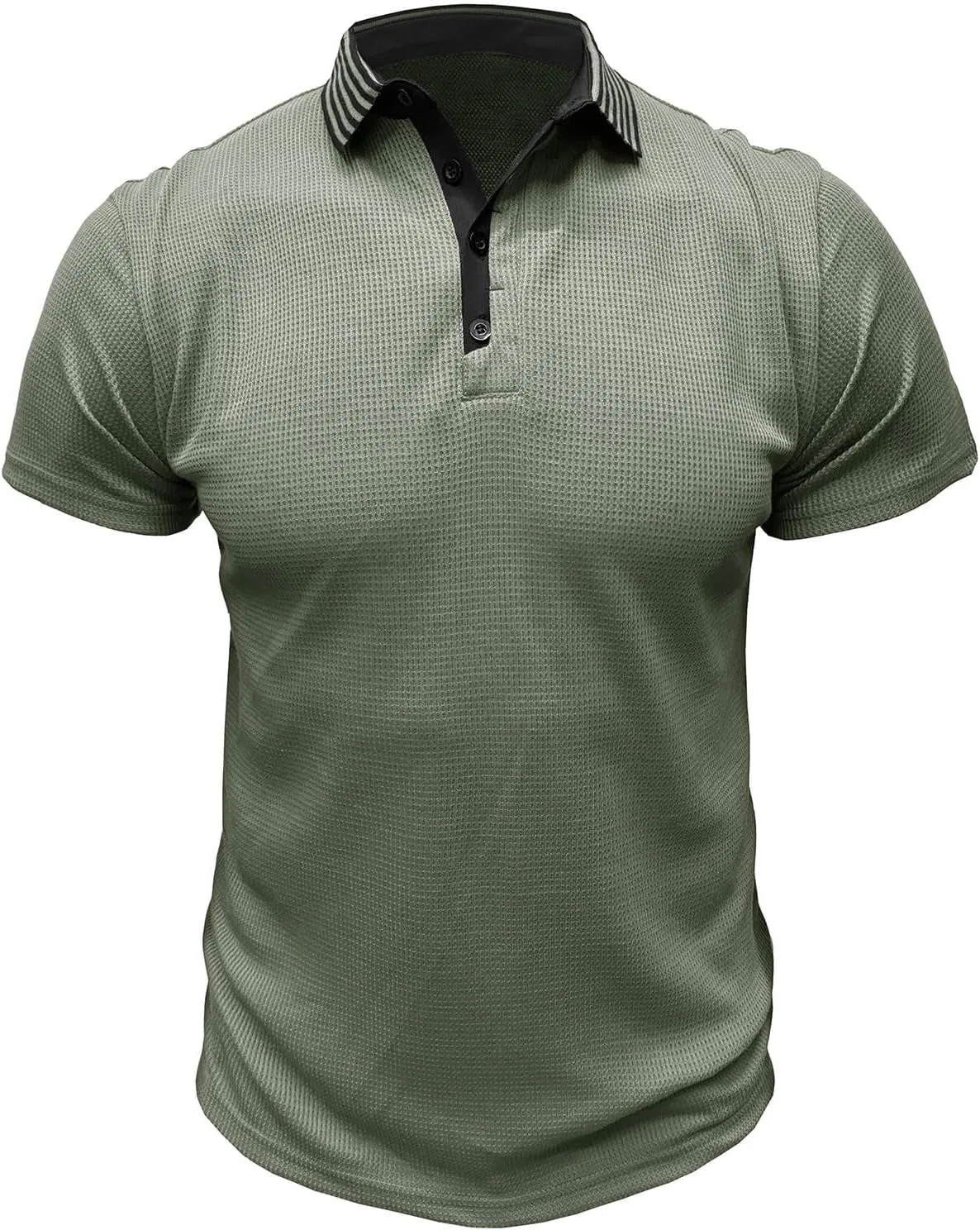 Мужская повседневная футболка с воротником-стойкой Generic, Army Green
