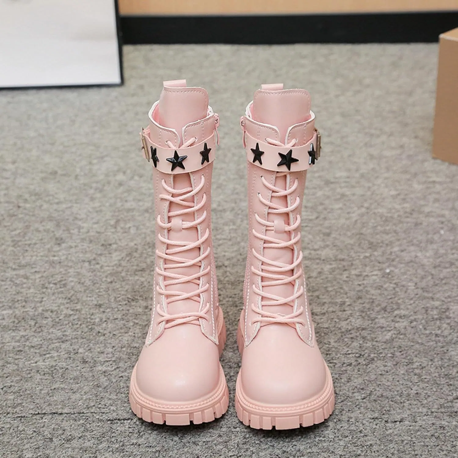 Детские ботинки для девочек с принтом, модель Girls Lace Up Riding Boots, Red — фото 3
