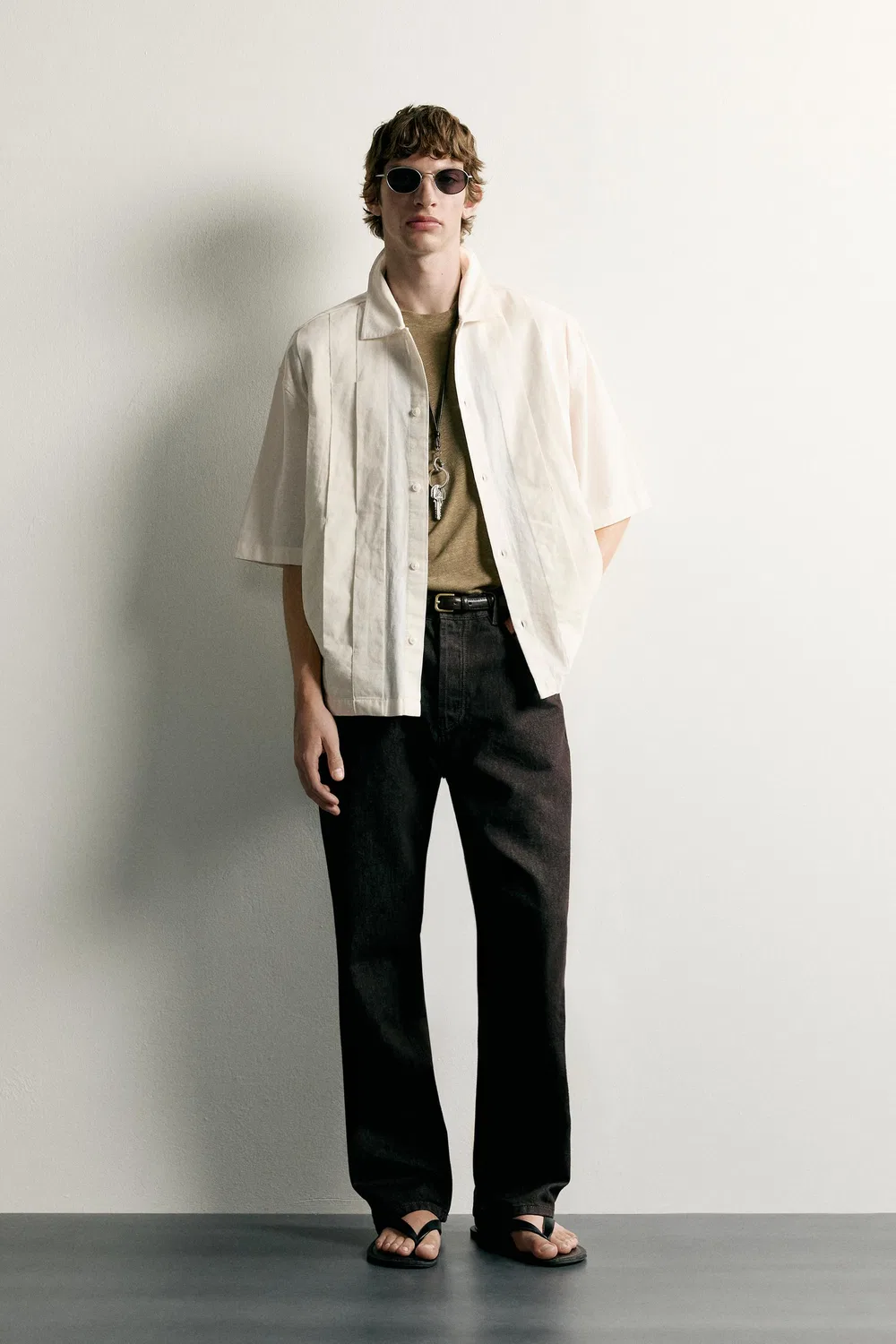Рубашка свободного кроя со складками ZARA, Oyster-white