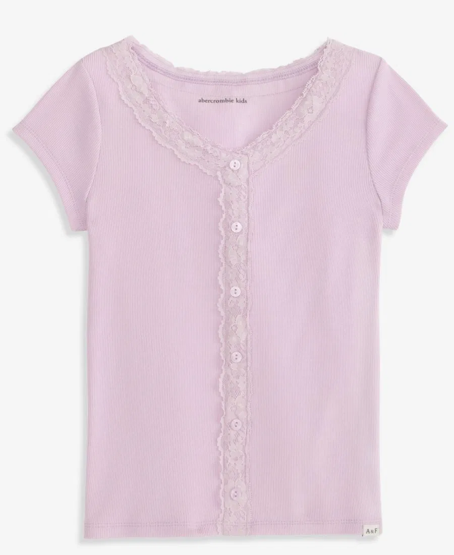 Топ с кружевной отделкой и пуговицами, с коротким рукавом, для девочек abercrombie kids, Pastel Purple — фото 4