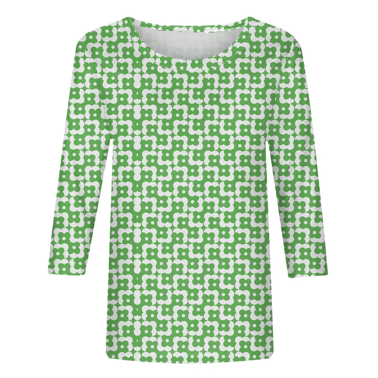 Женская футболка с цветочным принтом Plus Size T-Shirts, Green #1 — фото 3
