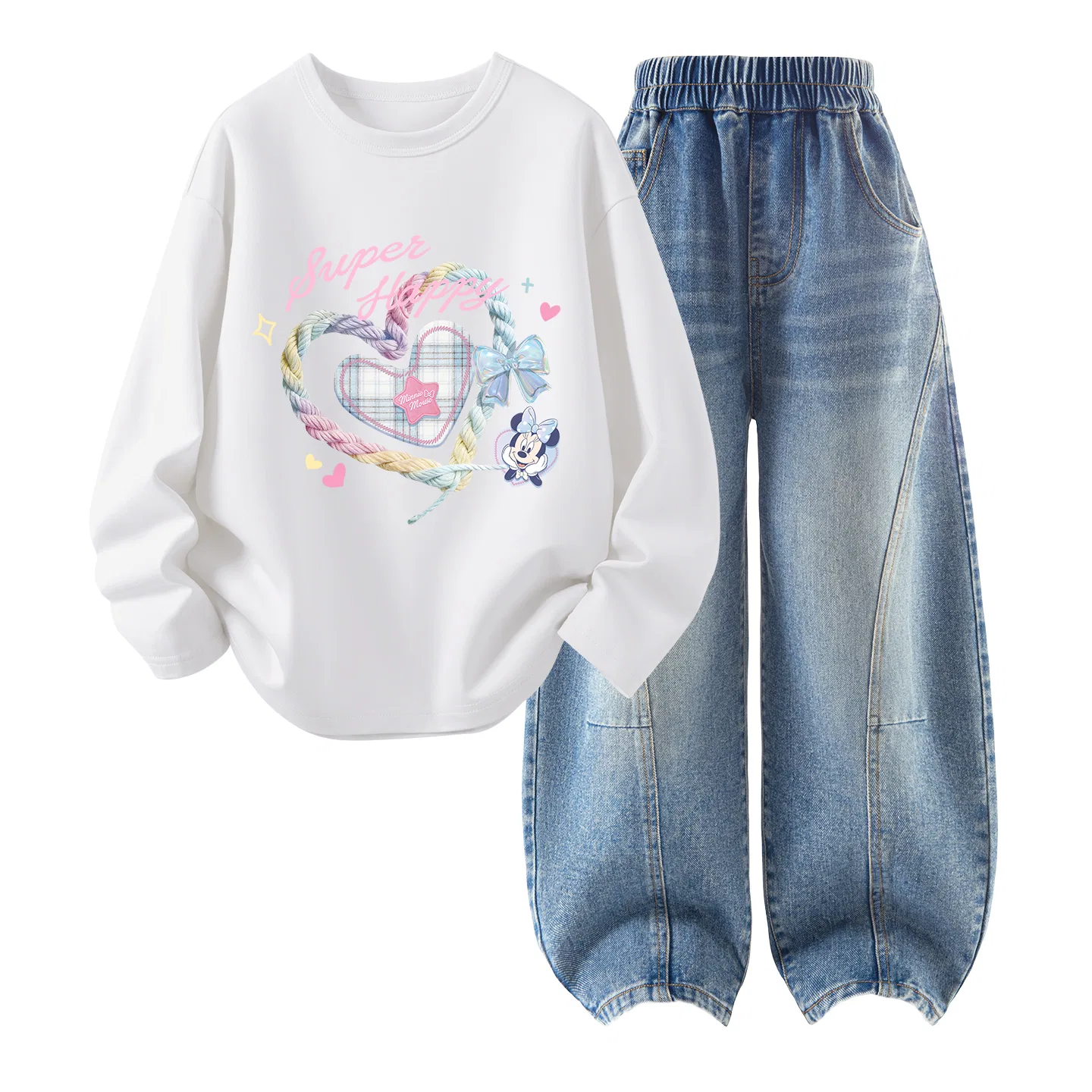 Детский спортивный комплект с круглым вырезом Casual Sportswear Disney, DiCai Water Light Pink + Solid Color Denim Blue — фото 3