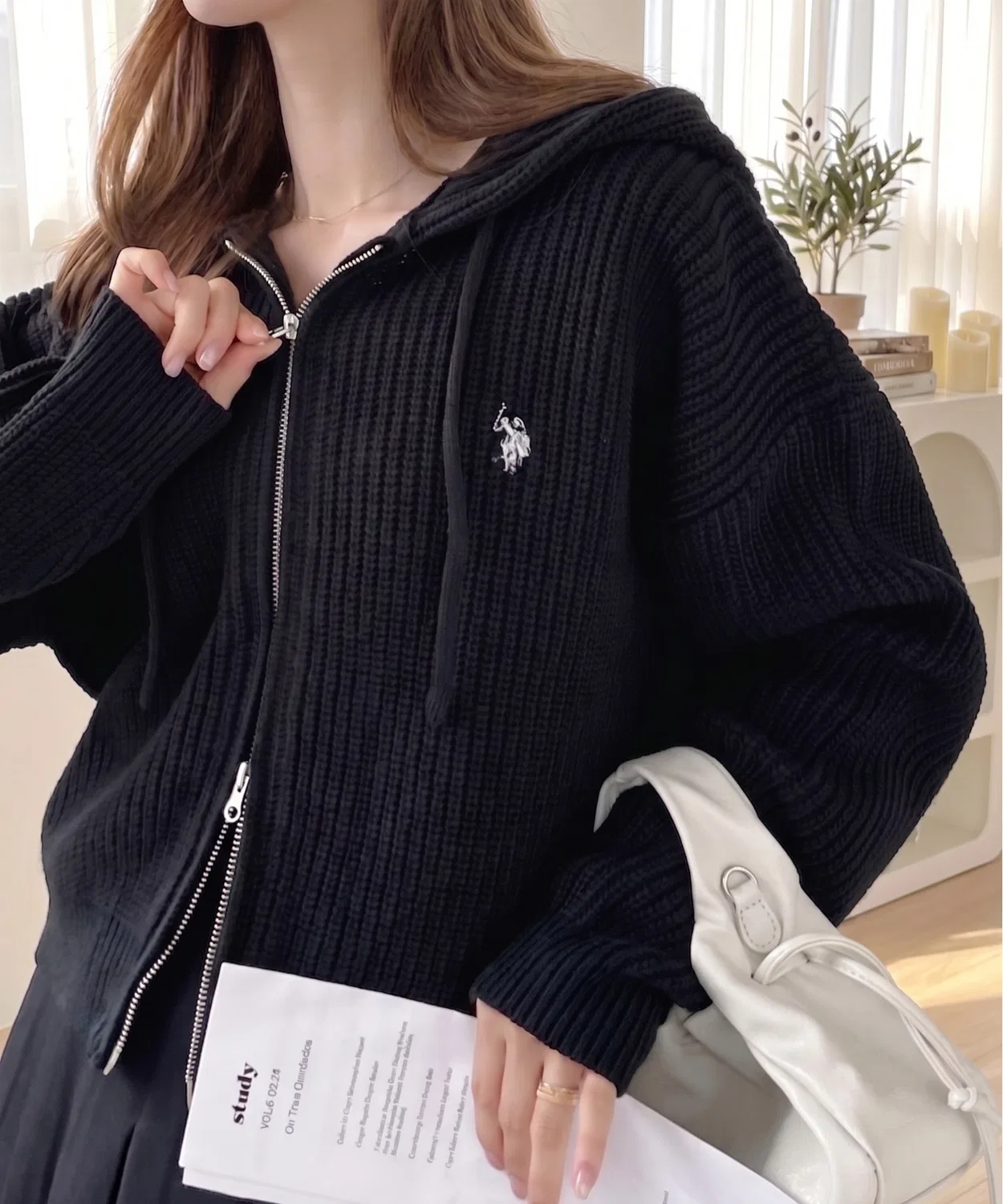 Женский укороченный худи-свитер с двойной молнией U.S. POLO ASSN., Черный