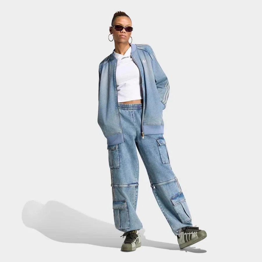 Женская джинсовая куртка с длинным рукавом, миди, adidas Originals, Синий — фото 3