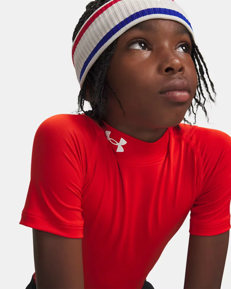 Футболка с коротким рукавом и высоким воротом HeatGear Mock UnderArmour, Anthem Red/White — фото 3