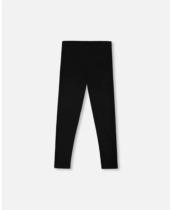 Детские леггинсы для девочек с мягкой рифленой текстурой Ribbed Leggings Deux Par Deux, черный — фото 3