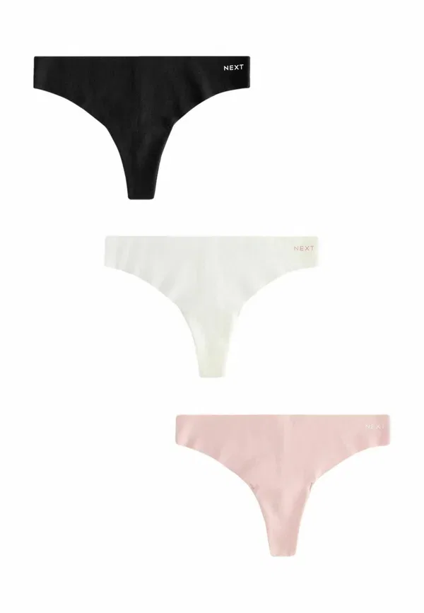 Трусы хлопковые Fit - rich no vpl 3 pack - thong Next, cream, pink, черный/розовый/кремовый